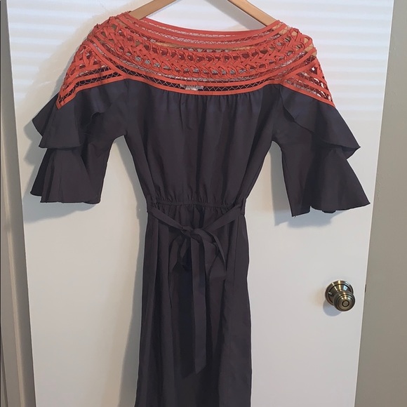 Off shoulder orange and grey midi - Picture 2 of 3